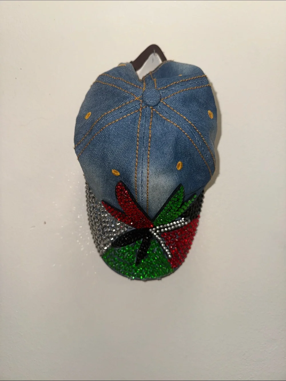 Rhinestone Embellished Denim Baseball Cap - Multicolor zaza